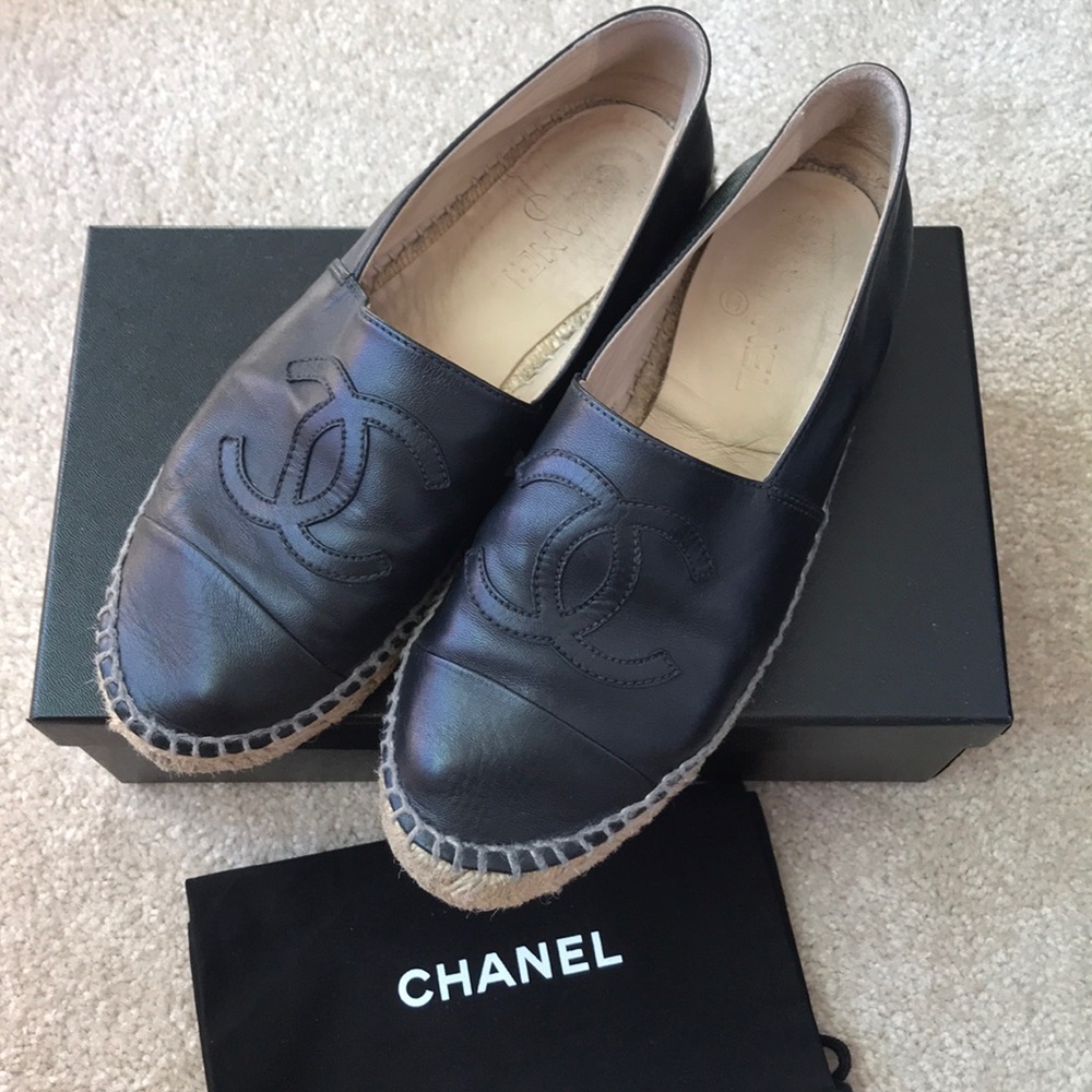 Chanel Black Espadrilles Lambskin 38
